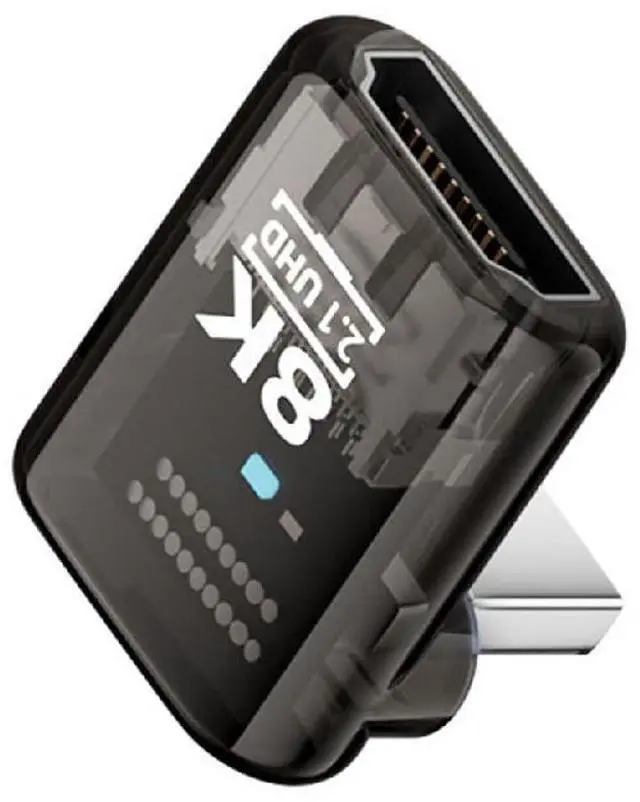 Main image of UHD 8K 60hz Up Angled 90 Degree Low Profile HDMI 2.1 Female to HDMI Male Extension Adapter Extender Transparent with Smart LED HDTV
