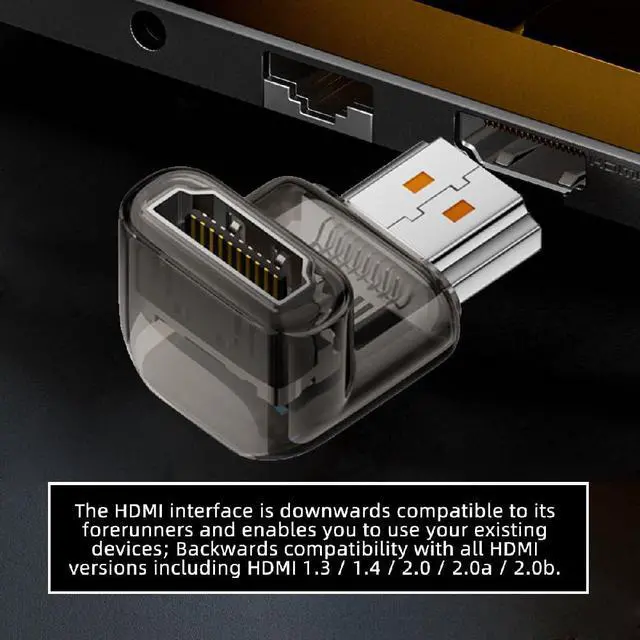 Alt view image 6 of 7 - UHD 8K 60hz Down Angled 90 Degree HDMI 2.1 Female to HDMI Male Extension Adapter Extender Transparent with Smart LED HDTV