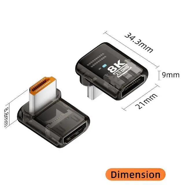 Alt view image 2 of 7 - UHD 8K 60hz Up Angled 90 Degree Low Profile HDMI 2.1 Female to HDMI Male Extension Adapter Extender Transparent with Smart LED HDTV