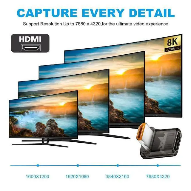 Alt view image 6 of 7 - UHD 8K 60hz Up Angled 90 Degree Low Profile HDMI 2.1 Female to HDMI Male Extension Adapter Extender Transparent with Smart LED HDTV