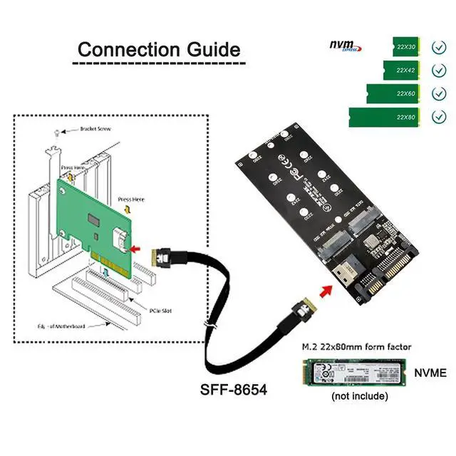 Alt view image 4 of 7 - SFF-8654 to U2 Kit NGFF M-Key to Slimline SAS NVME PCIe SSD SATA Adapter for Mainboard