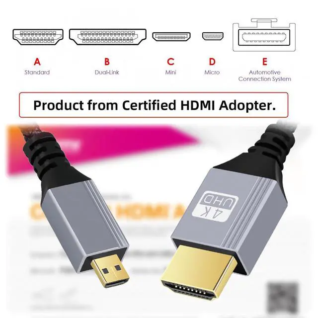 Alt view image 2 of 7 - 4K 60hz HDMI 2.0 Male to Micro HDMI Type-D Male Cable with Sleeve Straight Connector for HDTV Computer Laptop Monitor 100CM