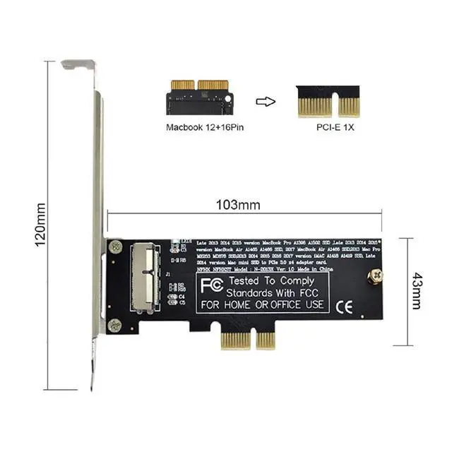 Alt view image 3 of 7 - PCI Express PCI-E 1X to 12+16Pin 2013-2017 Mac Pro Air SSD Convert Card for A1493 A1502 A1465 A1466