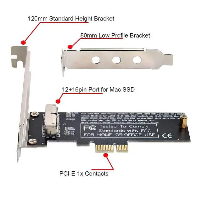 Alt view image 4 of 7 - PCI Express PCI-E 1X to 12+16Pin 2013-2017 Mac Pro Air SSD Convert Card for A1493 A1502 A1465 A1466