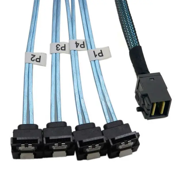 Alt view image 2 of 6 - Internal Mini SAS SFF-8643 Host to Angled 4 SATA Target Hard Disk 6Gbps Data Server Raid Cable 1m