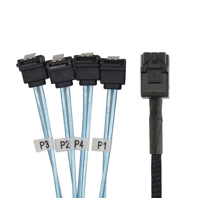 Alt view image 4 of 6 - Internal Mini SAS SFF-8643 Host to Angled 4 SATA Target Hard Disk 6Gbps Data Server Raid Cable 1m