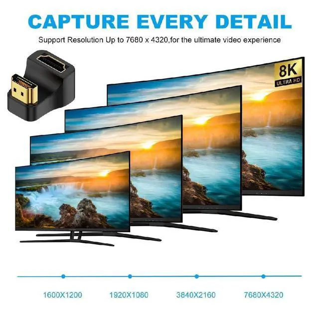 Alt view image 7 of 7 - 2PCS HDMI Male Type-A to HDMI Female Port Savers 360 Degree Up & Down Opposite U Shape Back Angled Extension Adapter Converter