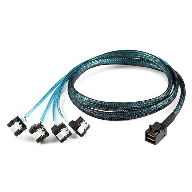 Alt view image 6 of 6 - Internal Mini SAS SFF-8643 Host to Angled 4 SATA Target Hard Disk 6Gbps Data Server Raid Cable 1m