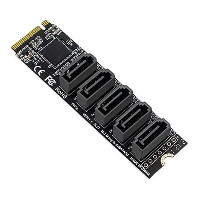 Alt view image 7 of 7 - NGFF NVME M-Key PCI Express to SATA 3.0 6Gbps 5 Ports Adapter Converter Hard Drive Extension Card JMB585 2280