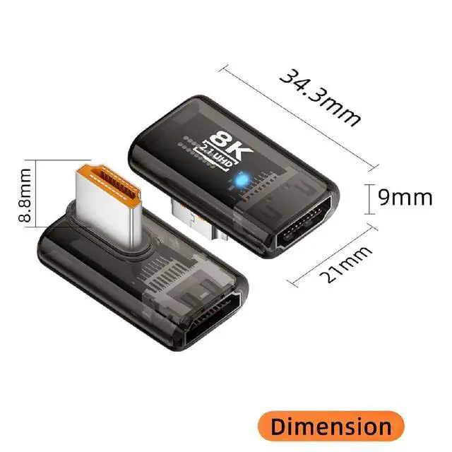 Alt view image 2 of 7 - UHD 8K 60hz Right Angled 90 Degree Low Profile HDMI 2.1 Female to HDMI Male Extension Adapter Extender Transparent with Smart LED HDTV