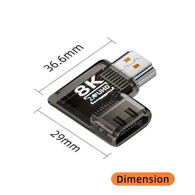 Alt view image 2 of 7 - UHD 8K 60hz Left Angled 90 Degree Horizontal HDMI Male to HDMI 2.1 Female Extension Adapter Extender Transparent with Smart LED HDTV