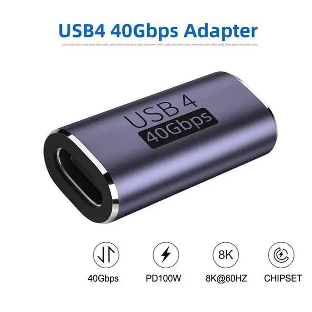 Alt view image 4 of 7 - 40Gbps Female to Female USB4 Type C 100W Power Data 8K Video Adapter Extender for Laptop Phone