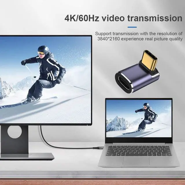 Alt view image 5 of 7 - 40Gbps Male to Female USB4 Type C 90 Degree Up Down Angled 100W Power Data 8K Video Adapter for Laptop Phone