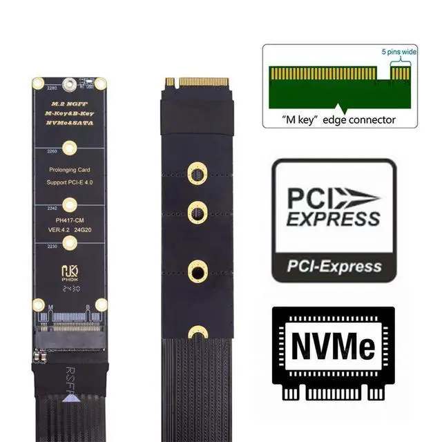 Alt view image 3 of 7 - PCI-E 4.0 NVME PCI Express M-Key NGFF Male to Female Extension Cable for Mainboard SSD 2230/2242/2260/2280 30cm