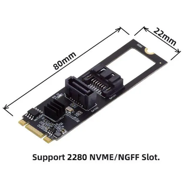 Alt view image 3 of 7 - PCI Express NGFF Key B+M to SATA 3.0 6Gbps Dual Ports Vertical Horizontal Adapter Converter Hard Drive Extension Card JMB582 2280