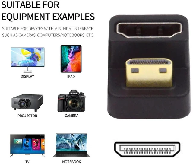 Alt view image 2 of 7 - 360 Degree Down Opposite U Shape Back Angled Mini HDMI 1.4 Male to HDMI Female Extension Adapter Converter