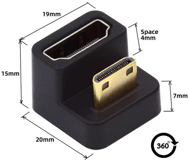 Alt view image 5 of 7 - 360 Degree Down Opposite U Shape Back Angled Mini HDMI 1.4 Male to HDMI Female Extension Adapter Converter