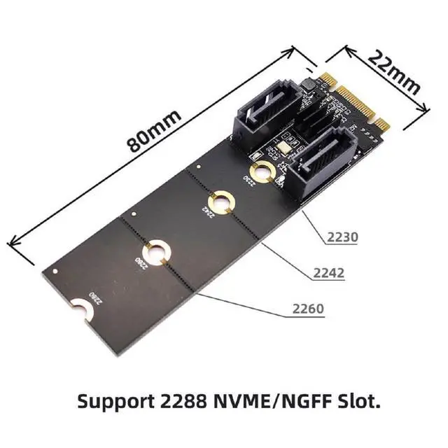 Alt view image 5 of 7 - PCI Express NGFF Key B+M to SATA 3.0 6Gbps Dual Ports Vertical Adapter Converter Hard Drive Extension Card JMB582 2230 2242 2260 2280
