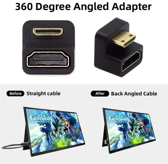Alt view image 3 of 7 - 360 Degree Down Opposite U Shape Back Angled Mini HDMI 1.4 Male to HDMI Female Extension Adapter Converter
