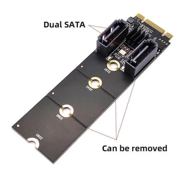 Alt view image 6 of 7 - PCI Express NGFF Key B+M to SATA 3.0 6Gbps Dual Ports Vertical Adapter Converter Hard Drive Extension Card JMB582 2230 2242 2260 2280
