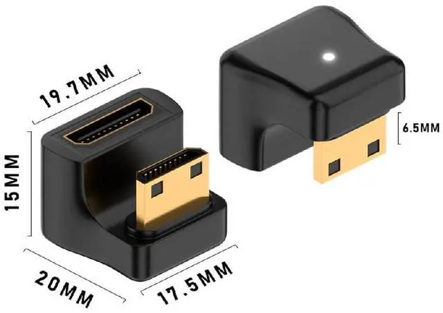 Alt view image 3 of 7 - 2PCS 360 Degree Up & Down Opposite U Shape Back Angled Mini HDMI 1.4 Male to Mini Female Extension Adapter Converter