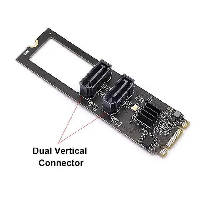 Alt view image 2 of 7 - PCI Express NGFF Key B+M to SATA 3.0 6Gbps Dual Ports Vertical Adapter Converter Hard Drive Extension Card JMB582 2280