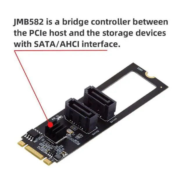Alt view image 3 of 7 - PCI Express NGFF Key B+M to SATA 3.0 6Gbps Dual Ports Vertical Adapter Converter Hard Drive Extension Card JMB582 2280