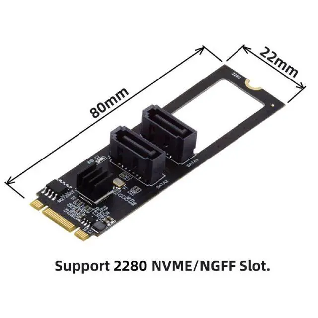 Alt view image 4 of 7 - PCI Express NGFF Key B+M to SATA 3.0 6Gbps Dual Ports Vertical Adapter Converter Hard Drive Extension Card JMB582 2280