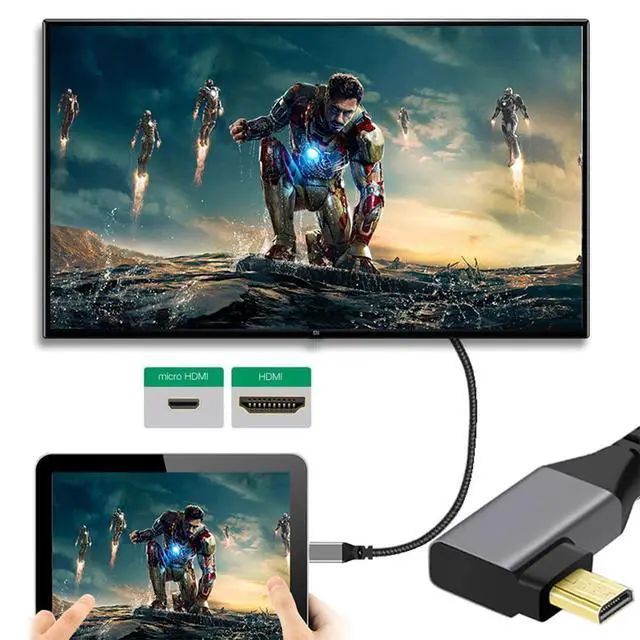 Alt view image 6 of 7 - 4K 60hz Micro HDMI 2.0 Male to HDMI Male Right Angled Stretch Coiled Cable 90 Degree for HDTV Monitor Computer Laptop