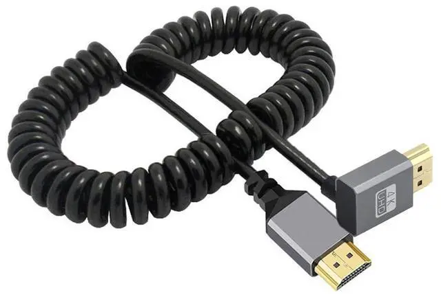 Main image of 4K 60hz Stretch Coiled Cable Male HDMI 2.0 to Male HDMI 90 Degree Up Angled for Laptop Monitor HDTV Computer