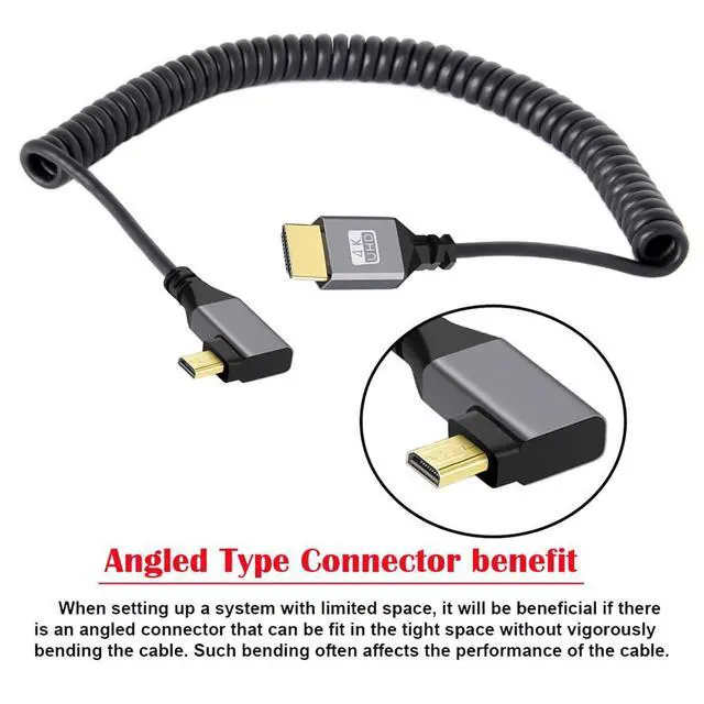 Alt view image 2 of 7 - 4K 60hz Micro HDMI 2.0 Male to HDMI Male Left Angled Stretch Coiled Cable 90 Degree for HDTV Monitor Computer Laptop