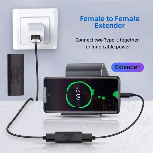 Alt view image 5 of 7 - USB4 Type C Female to Female Extension 240W Power 40Gbps Data 8K Video Straight Connector Adapter for NS Phone Laptop