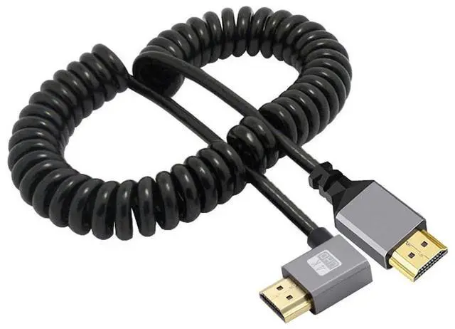 Main image of 4K 60hz Stretch Coiled Cable Male HDMI 2.0 to Male HDMI 90 Degree Left Angled for Laptop Monitor HDTV Computer