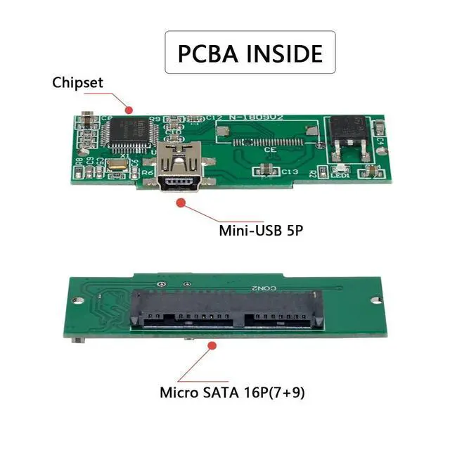 Alt view image 7 of 7 - USB2.0 480Mbps to 1.8 inch Micro SATA 16pin 7+9 SSD HDD External Hard Disk Enclosure