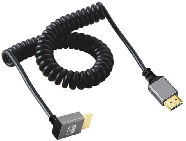 Main image of 4K 60hz Stretch Coiled Cable Male HDMI 2.0 to Male HDMI 90 Degree Down Angled for Laptop Monitor HDTV Computer