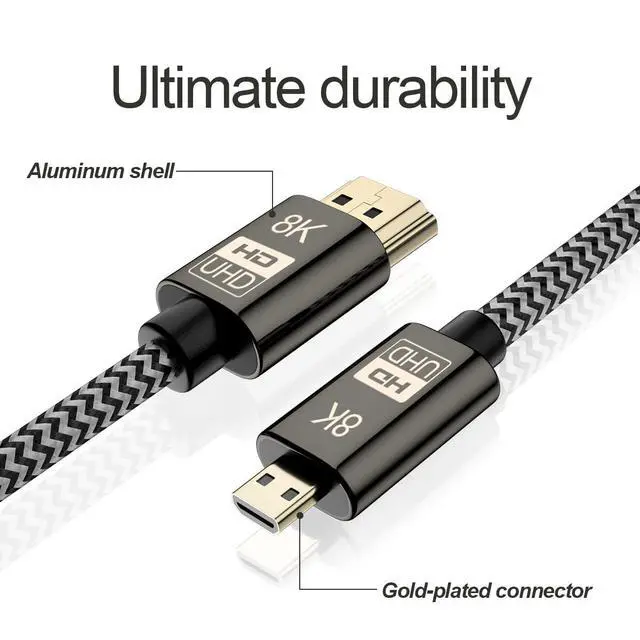 Alt view image 4 of 7 - Micro HDMI to HDMI 2.1 Ultra-HD UHD 8K 60hz 4K 120hz Cable 48Gbs HDMI Cord for Camera Tablet 1.5M