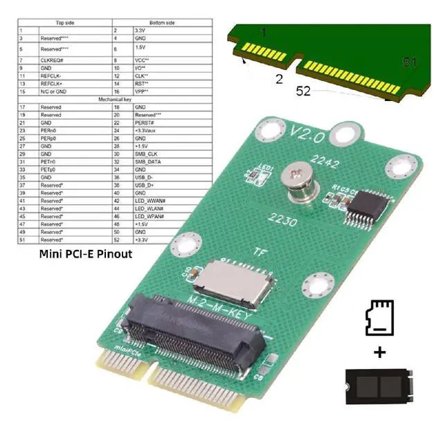 Alt view image 2 of 7 - 2 in 1 M.2 NVME SSD/Micro SD TF Card to Mini PCI-E Motherboard SSD Expansion Card Adapter(mSATA Interface not Supported)