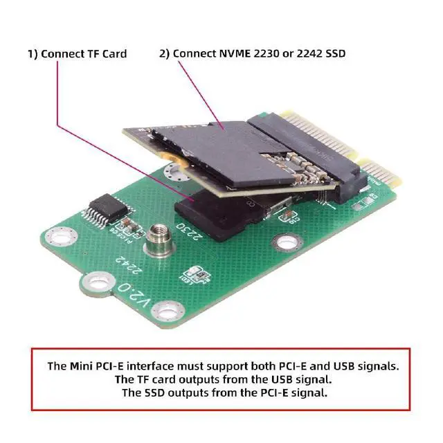 Alt view image 6 of 7 - 2 in 1 M.2 NVME SSD/Micro SD TF Card to Mini PCI-E Motherboard SSD Expansion Card Adapter(mSATA Interface not Supported)