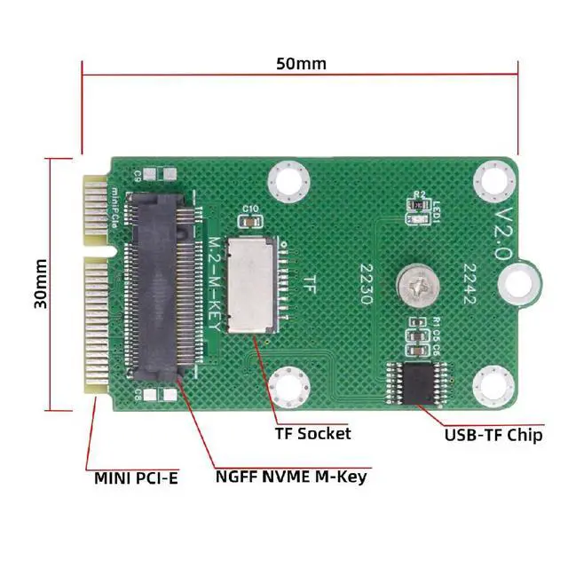 Alt view image 5 of 7 - 2 in 1 M.2 NVME SSD/Micro SD TF Card to Mini PCI-E Motherboard SSD Expansion Card Adapter(mSATA Interface not Supported)