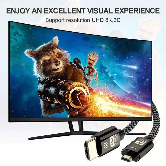 Alt view image 7 of 7 - Micro HDMI to HDMI 2.1 Ultra-HD UHD 8K 60hz 4K 120hz Cable 48Gbs HDMI Cord for Camera Tablet 1.5M