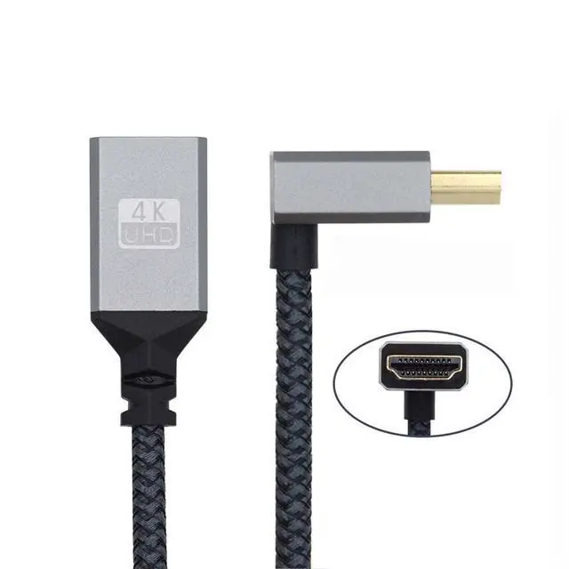 Alt view image 7 of 7 - HDMI 1.4 Type A Extension Cable Male to A Female Support HDTV 4K 60hz 3D Down Angled 90 Degree