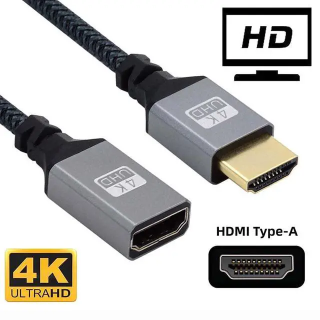 Alt view image 2 of 7 - HDMI 1.4 Type A Extension Cable Male to A Female Straight 90 Degree Connector Support HDTV 4K 60hz 3D