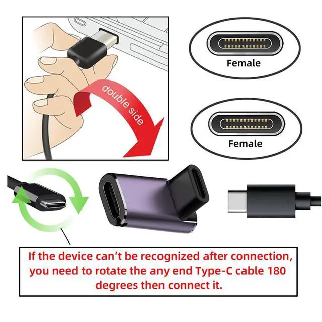 Alt view image 3 of 7 - USB4 Type C 240W Power 40Gbps Female to Female Data 8K Video Adapter Up Down Angled for NS Phone Laptop