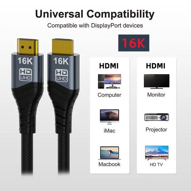 Alt view image 2 of 7 - UHD HDMI 2.2 Type-A Male to HDMI Male 16K 8K HDTV Cable for HDTV Desktop Laptop 200CM Monitor