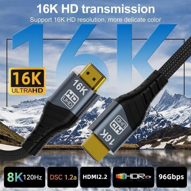 Alt view image 6 of 7 - UHD HDMI 2.2 Type-A Male to HDMI Male 16K 8K HDTV Cable for HDTV Desktop Laptop 200CM Monitor