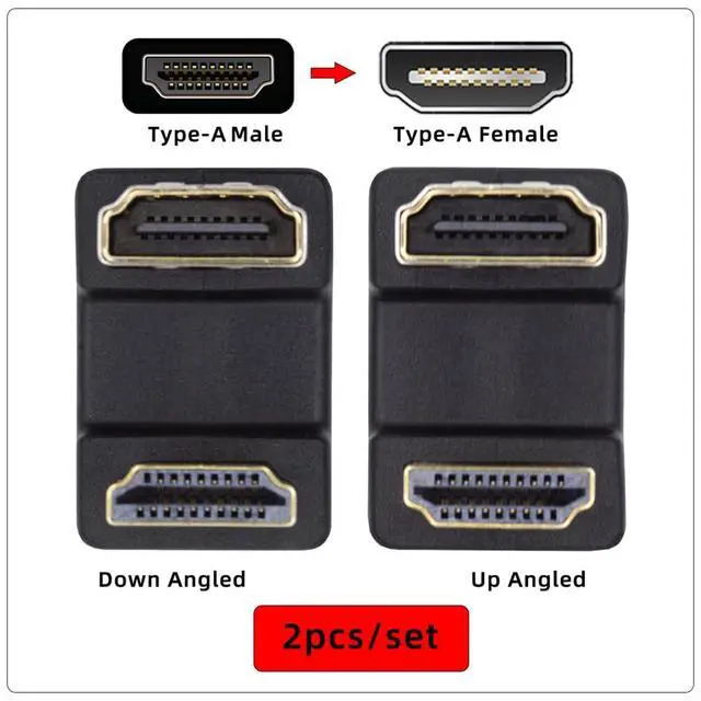 Alt view image 4 of 7 - 2pcs/Set HDMI 1.4 Type-A to HDMI Port Saver 360 Degree Up & Down Opposite U Shape Back Angled Extension Adapter