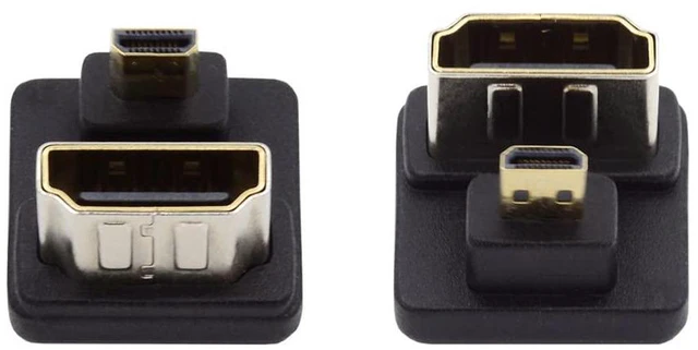 Alt view image 6 of 7 - Type-D Micro HDMI 1.4 Male to HDMI Female Port Savers Opposite U Shape Back 360 Degree Down Angled Extension Adapter Converter