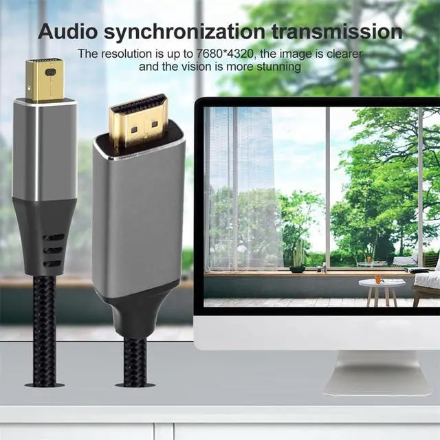 Alt view image 7 of 7 - 8K 60hz MINI-DP to HDMI Male Mini DisplayPort 1.4 Source to HDMI 2.0 Display UHD 4K Monitor Cable 1.8M