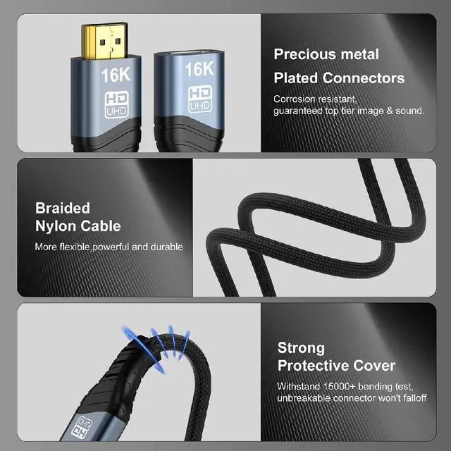 Alt view image 4 of 7 - UHD HDMI 2.2 Type-A to HDMI Male to Female HDTV 16K 8K Extension Cable for HDTV Desktop Laptop Monitor 200CM