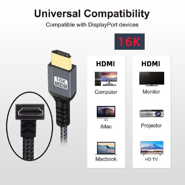 Alt view image 2 of 7 - UHD HDMI 2.2 16K 8K Type-A Male to HDMI Male HDTV Up Angled Cable for HDTV Desktop Laptop Monitor 100cm